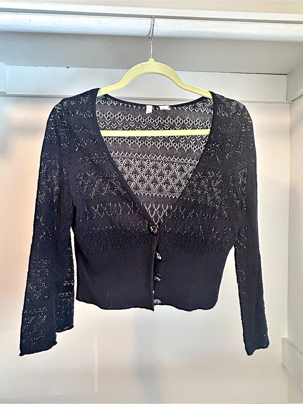 M size Moth brand by Anthropologie black cotton cardigan with cute knit pattern